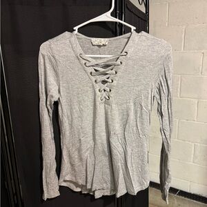 Pink Republic Light Gray Lace-Up Long Sleeve Top